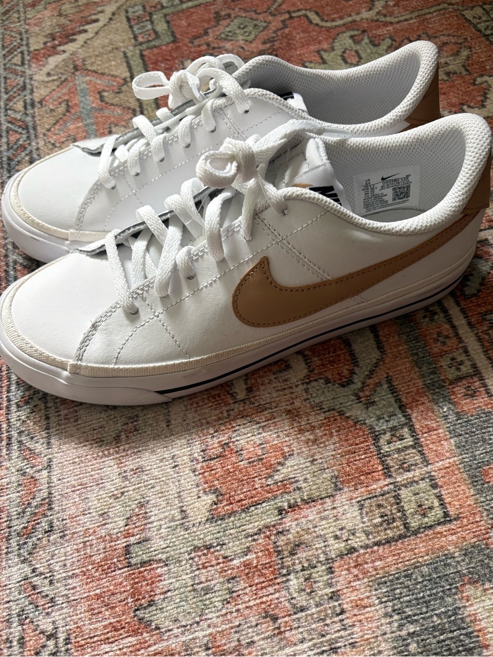 Nike Court Legacy White Tan Leather Sneakers DA5380-126 Kids Size 6Y - Picture 2 of 5